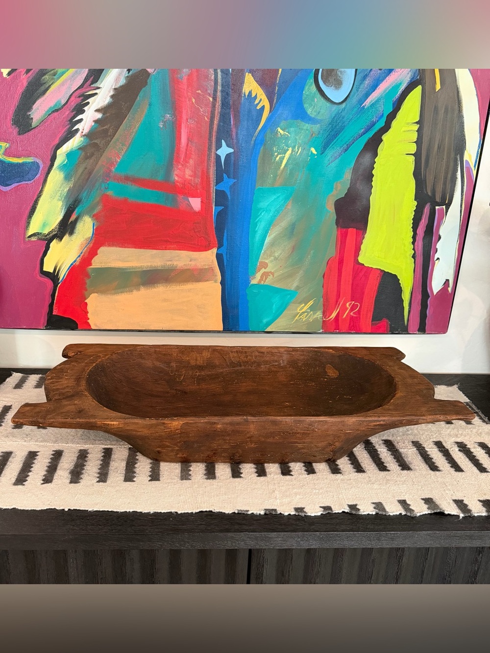 24 x11” Vintage Primitive antique look Wooden Dough Bowl with Handles